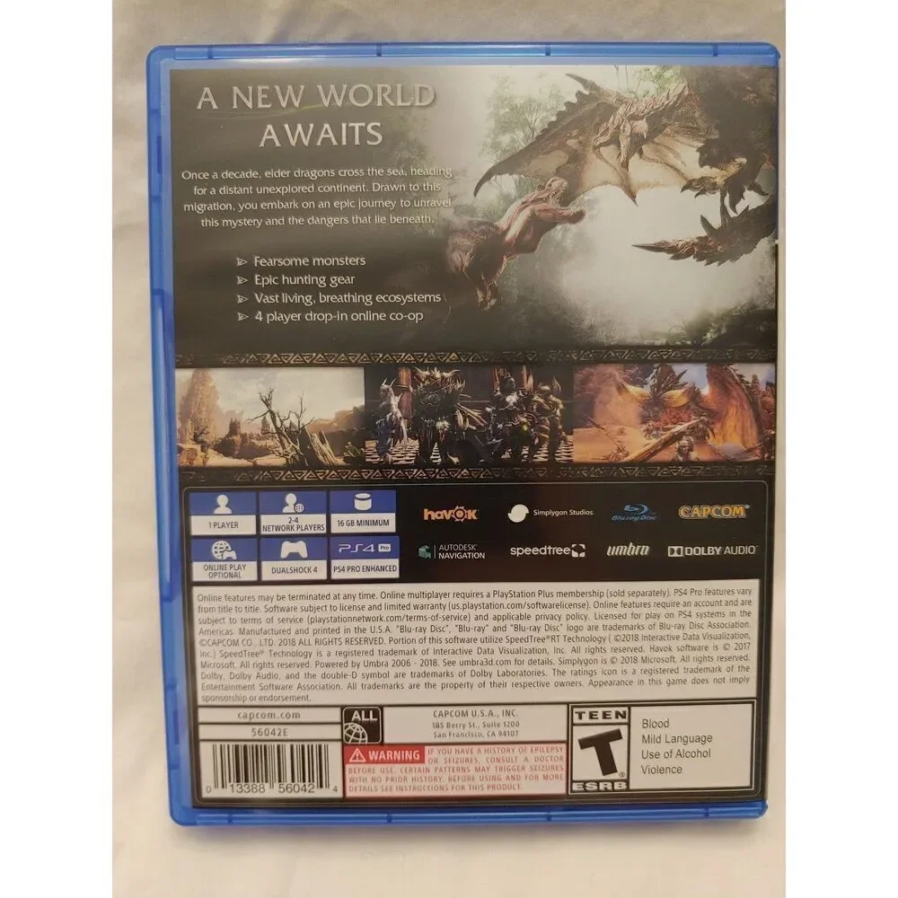 Monster Hunter WORLD Sony Playstation 4 PS4 Blu-Ray Disc Game